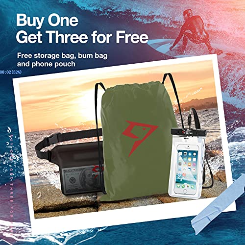 Piscifun Dry Bag Waterproof, Lightweight Dry Backpack Roll-Top Sealed with Waist Pouch and Phone Case Keeps Gear Dry Inside for Kayaking, Boating - color: Army Green, size: 20L