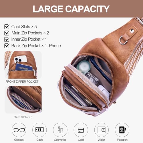 Anti Theft Crossbody Bags for Women Travel Chest Sling Bag Leather RFID Purse Fanny Pack Brown - color: Brown