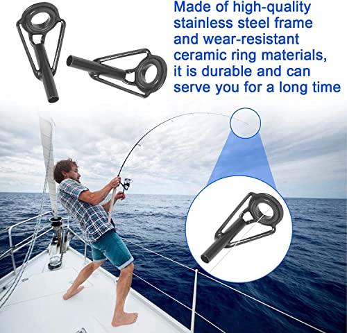8 Pcs Fishing Rod Tip Repair Kit, Rod Tips Replacement Kit, Mirco Stainless Steel Ceramic Guides Ring, Black Wear Resistant Guide Replacement Small Kit (Small