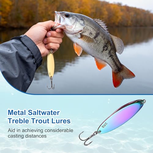 Fishing Spoons Lures, Metal Saltwater Treble Trout Lures Jigging Spoon with Treble Hooks Casting Spinner Baits - color: Colorful, size: 28g / 1 oz