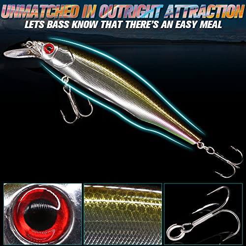 XFISHMAN Jerkbait Kit - Minnow Lure - Suspending - Bass, Smallmouth Bass, Walleye, Largemouth Bass - 1 Piece - color: Smokin Shad, size: 110mm（4-3/8"in）