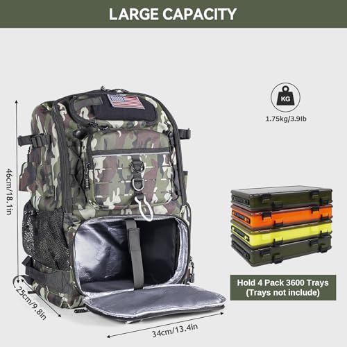 Bagenerous 39L Fishing Tackle Backpack with Rod Holders & Cooler,Water-resistant Fishing Gear Storage Bag with Protective Rain Cover,Camouflage - color: Camouflage