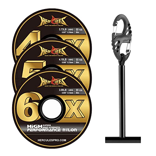 HERCULES Fly Fishing Tippet 3 Pack with Fly Tippet Holder, 55 Yards - color: Clear nylon tippet 3pcs with tippet bar, size: 4X5X6X - 55YDS