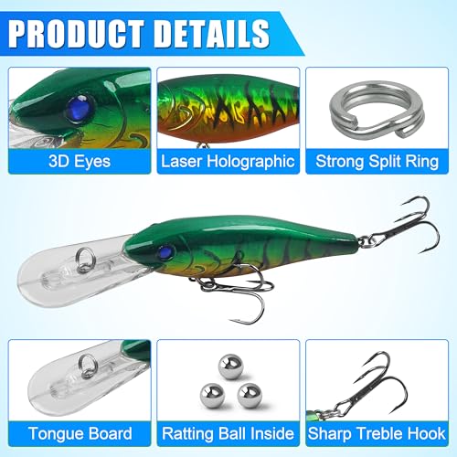 Hard Fishing Lures Bait Minnow Lures Bass CrankBait Jerkbait Set Life-Like Swimbait Deep Diving Sinking Lures with Treble Hook for Bass Trout Walleye Redfish - style: Type C-10pcs