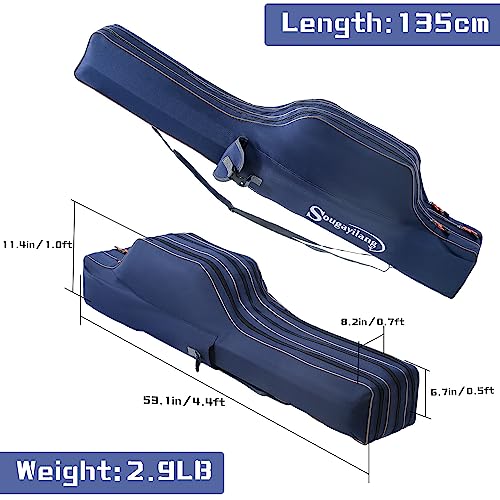 Sougayilang Fishing Rod Case, 3 Layers Organizer Pole Storage Bag Fishing Rod and Reel Carrier Organizer for Travel-135cm/53in-Blue - color: Blue-Length: 135cm/53in