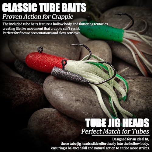Crappie Lures Tube Lures Jigs Heads Worms Swimbaits Kit, 165, 124, 50 Pcs Pre-Rigged Crappie Jigs Tube Hooks Soft Plastic Grub Worms Baits for Bass Trout Freshwater Saltwater Fishing - color: 130 Pcs - Crappie Lures Tube Lures