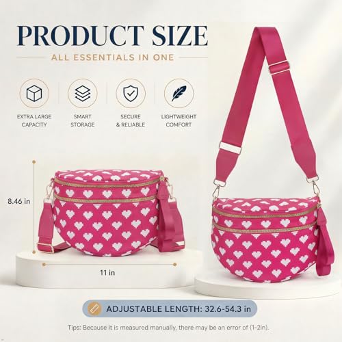 Womens Crossbody Bag, Spacious Nylon Bum Bag Trendy Shoulder Purse with Adjustable Strap Zipped Travel Essentials - color: 58a-red