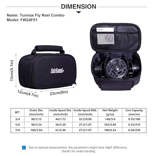 TURMAX MK2 Fly Fishing Reel Combo, CNC Aluminum Large Arbor Fly Reel with 2 Extra Spools and Storage Case, Sealed Carbon Drag, Left/Right Retrieve, 5/6 and 7/8 Line Weight Options - color: Reel Combo (1 Reel+2 Spare Spools+1 Bag, Unloaded), size: 7/8wt (1