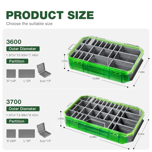 Ghosthorn Fishing Tackle Box, Waterproof 3600 and 3700 Tackle Trays, Plastic Tackle Box Organizer with Removable Dividers, Storage Lure Box and Terminal Tackle Storage - style: 3600*3