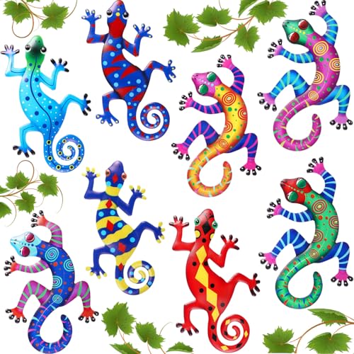 Tandefio 8 Pcs Metal Wall Decor Wall Art Hanging Decorations Outdoor Indoor Sculptures for Garden Fence Pool Home Porch(Lizard, Gecko) - style: Lizard, Gecko