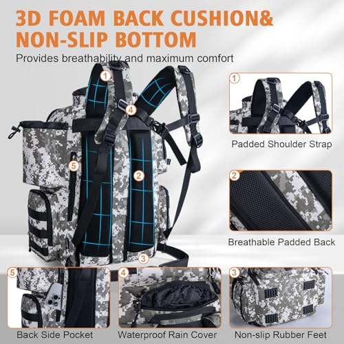 Goture Fishing Backpack, 900D Water-Resistant Tackle Backpack with Rod Holders, 58L Large Storage Gear Fishing Tackle Bag with Detachable Crossbody Bag,8 Lure Pockets,Bottle Holder for Camping Hiking - color: Digital Camo