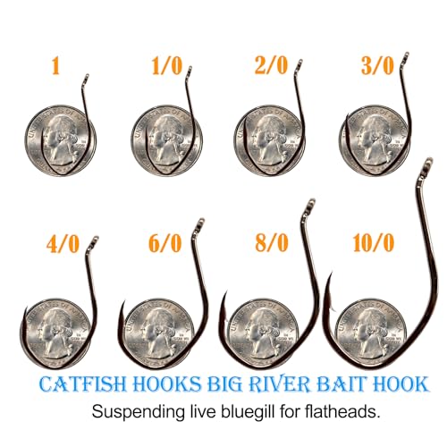Catfishing Hooks Big River Bait Hook 25/50/100pcs, Fishing Hooks for Saltwater Freshwater,Catfish Striper Flathead Carp Bass 1# 1/0 2/0 3/0 4/0 6/0 8/0 10/0 - size: 50PCS 1/0
