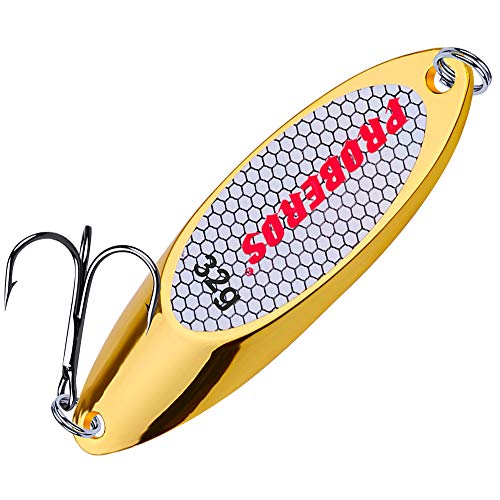 PROBEROS Fishing Spoons Lures Bass Baits Jigging Bait Tackle with Treble Hooks Hard Metal Spoon Fishing Lure Weight Pick 10 Pcs/Pack Silver Gold - color: 10PCS Gold, size: 32G-1.15OZ
