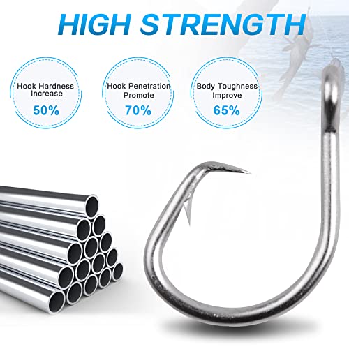 Tuna Circle Hooks, Stainless Steel Catfish Circle Hooks Saltwater 2X Strong Short Shank Big Game Hooks for Catfish Bass Tuna Size 8/0-18/0 - size: 12/0 80PCS