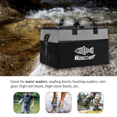 Riverruns Fishing Hunting Wader Bag with Vented Mesh, Waders Boots Bag, Fly Fish Storage Bag for Fishing, Hiking, Camping - color: Charcoal Taupe, size: X-Large 108 L