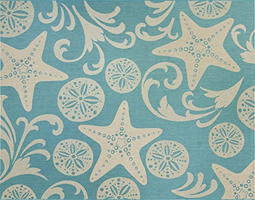 Gertmenian Indoor Outdoor Area Rug, Classic Flatweave, Washable, Stain & UV Resistant Carpet, Deck, Patio, Poolside & Mudroom, 6x9 Ft Medium, Party Starfish Sand Dollar, Oasis Green Sand - color: Party Starfish Sand Dollar Oasis Green Tan, size: 6'6" x 9'