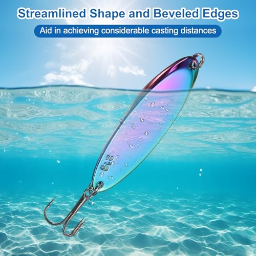 Fishing Spoons Lures, Metal Saltwater Treble Trout Lures Jigging Spoon with Treble Hooks Casting Spinner Baits - color: Colorful, size: 21g / 3/4 oz