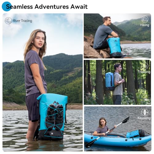 MARCHWAY Floating Roll Top Dry Bag, Flexible Lightweight TPU Waterproof Backpack 20L/30L/40L with Padded Straps for Boating, Kayaking, Swimming, Hiking, Beach (Blue, 30L) - color: Blue, size: 30L