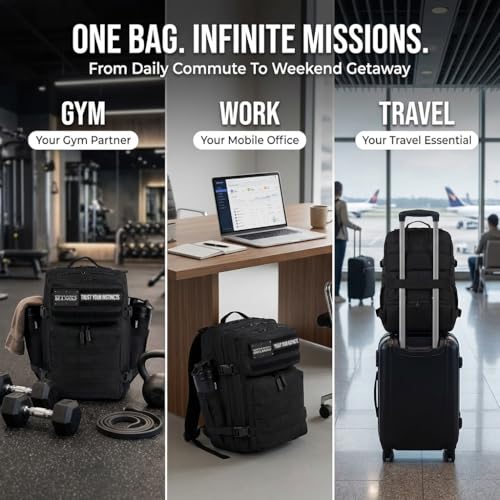 WOLFpak 35L Tactical Gym Backpack (Alpha Black) Durable 1000D Waterproof Oxford Material with MOLLE Webbing, Laptop Pocket & Dual Cup Holders, Durable Fitness/Travel/Military Daypack - color: Alpha Black