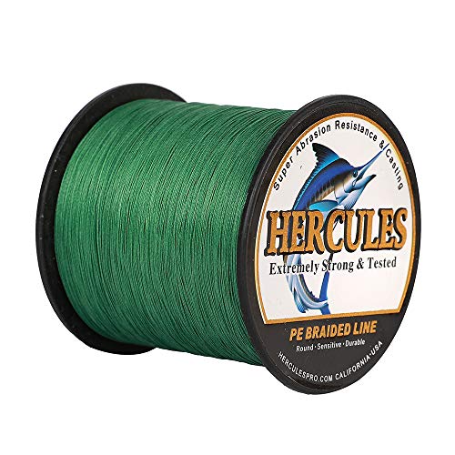HERCULES Cost-Effective Super Strong 4 Strands Braided Fishing Line 6LB to 100LB Test for Salt-Water, 109/328 / 547/1094 Yards (100M / 300M / 500M / 1000M), Diam# 0.08MM - 0.55MM, Hi-Grade - color: Green, size: 6LB(2.7KG)-0.08MM-2187YDS(2000M)