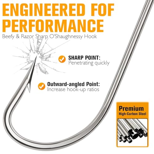 Dovesun Fishing Hooks Saltwater O'Shaughnessy Fishing Hooks 100/80/70/60/50pcs Stainless Steel Forged J Hooks Trolling Sea Bass Striper Cod Bluefish Striped Bass 1# 2# 4# 6# 1/0-8/0 - color: Size:6#*100PCS