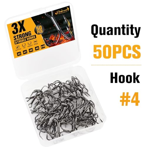 Dovesun Fishing Treble Hooks, Triple Hooks 3X Strong Professional V, 50PCS High Carbon Steel Replacement Fishing Hooks for Saltwater and Freshwater, Sizes #10#8#6#4#2 - color: Black Nickel, size: #4 * 50PCS