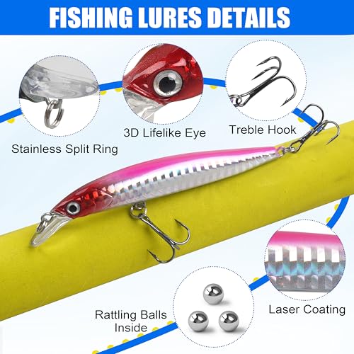 Suspending Jerkbait Fishing Lures, Minnow Lures Jerk Bait Bass Fishing Bait with Treble Hook Artificial Floating Jerkbait for Bass Trout Pike Walleye Freshwater Saltwater - color: Type B:8pcs-3.9in/0.25oz