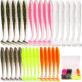 30pcs Soft Plastic Fishing Lures Paddle Tail Swimbaits Soft Baits Lure for Bass Crappie Trout Shad Freshwater Saltwater Fishing Mixed 3.5 Inch 4.7 Inch Swim Bait Kit with Box - color: White, Black, Pink, Orange, Yellow