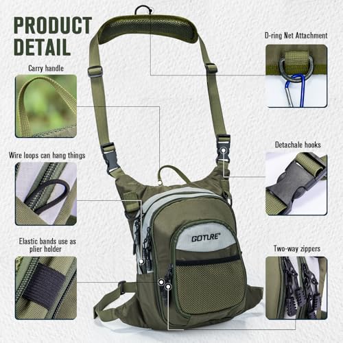 Goture Fly Fishing Chest Pack, Lightweight Chest Pack Tackle Storage Bag, Fly Fishing Waist Pack, Fly Fishing Bag with Adjustable Padded Waist Strap and Neck Strap, Fits Up to 2 Tackle/Fly Boxes - color: A:Green