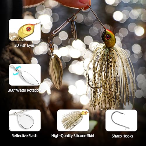 Double Blade Spinnerbaits，5 Pcs Fishing Lures Spinnerbait Kit Buzzbait Spinner Baits - Hard Metal Multicolor Spinnerbaits for Bass, Pike, Trout, Salmon Fishing