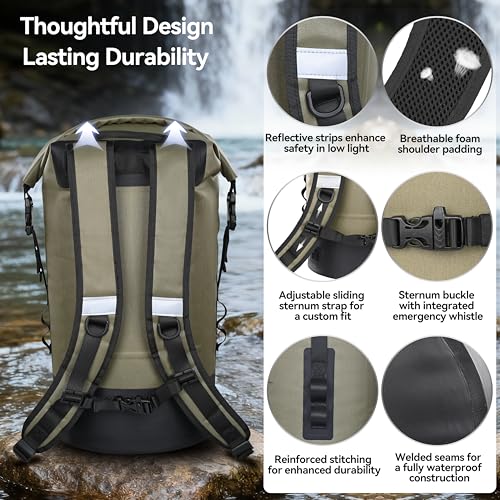 MARCHWAY Floating Roll Top Dry Bag, Flexible Lightweight TPU Waterproof Backpack 20L/30L/40L with Padded Straps for Boating, Kayaking, Swimming, Hiking, Beach (Green, 20L) - color: Green, size: 20L