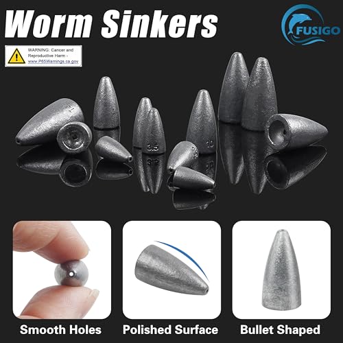 Bullet Fishing Weights Sinkers, 45 Pack Fishing Sinkers Worm Weights Sliding Fishing Sinkers for Bass Fishing Pitching and Flipping Texas Rigs Saltwater Freshwater Fishing Tackle - style: 1/16oz - 45 Pack