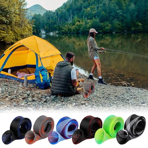 Yontree 6/12 Pack Fishing Rod Sleeve, Fishing Rod Cover Braided Mesh Rod Sleeves Socks, Fishing Pole Sleeve for Spinning/Casting/Sea/Fly Fishing Rod - color: six colors