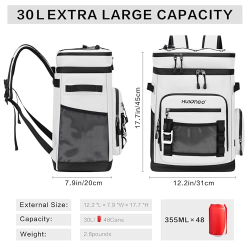 Hulongo Large Waterproof Insulated Cooler Backpack for Men & Women, Leak Proof Cooler Backpack for Camping, Beach, Fishing, Picnic, Travel, Outdoor, 30L, 48Cans - color: White
