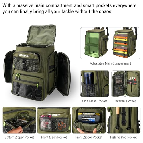 Seaknight Fishing Tackle Backpack (Green) - color: Green