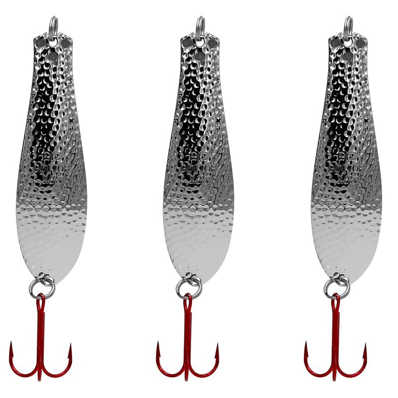 Doctor Spoons Fishing Lures Series - Made in USA - Saltwater & Freshwater - Eagle Claw Hook - Walleye, Bass, Northern, Pike, Salmon, Trout, Striper - Casting, Jigging, Trolling, 3 Pack - color: Hammered Nickel, size: 2 1/2" | 3/8 oz