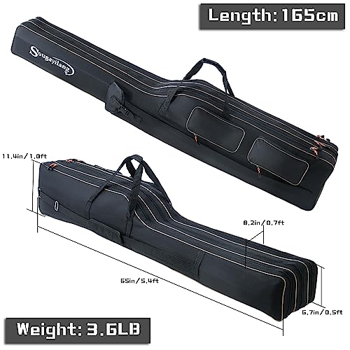 Sougayilang Fishing Rod Case Organizer Pole Storage Bag Fishing Rod and Reel Carrier Organizer for Travel - color: Black-Length: 165cm/65in