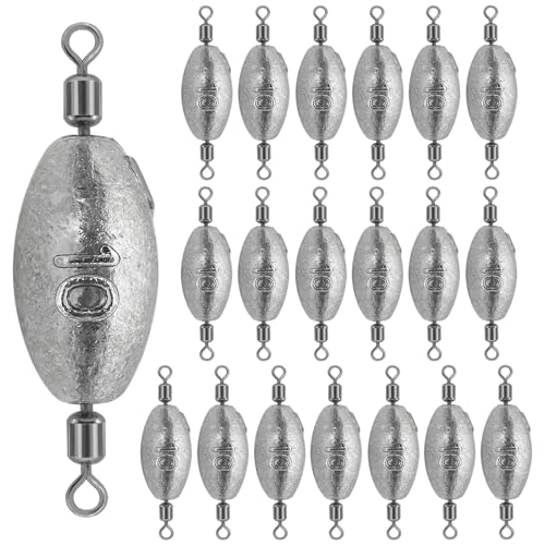 Fishing Weights Sinkers Inline Trolling Fishing Sinkers Egg sinkers with Inner Swivels Oval Drop Lead Fishing Weights for Saltwater Freshwater Fishing - size: 3/8oz-20pcs