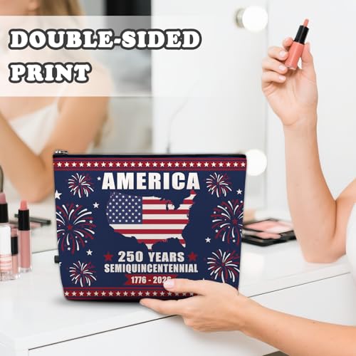 Patriotic Makeup Bag, American 250 Years Gifts For Women, American 250 Years Anniversary Makeup Pouch, Travel Toiletry Bag With Zipper, Patriotic Bag Gifts For Women, Travel Toiletry Bag - color: 250 Years