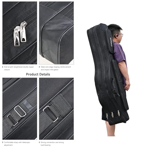 3 Layers Fishing Pole Bag,Portable 3 Layers Oxford Folding Rod Carry Case,Fishing Reel Tackle Storage Bag Case - color: Black, size: 120cm/47.2in