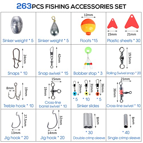 263pcs Fishing Accessories Set with Tackle Box Including Plier Jig Hooks Sinker Weight Swivels Snaps Sinker Slides - color: Orange