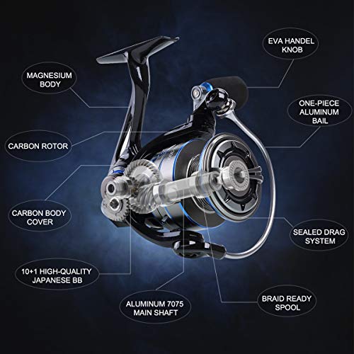 Tempo Apex Spinning Reel, Ultralight Premium Magnesium Body, Super Smooth Fishing Reel with 10 + 1 BB, Powerful and Durable Reel with Strong 39lb Max Carbon Fiber Drag