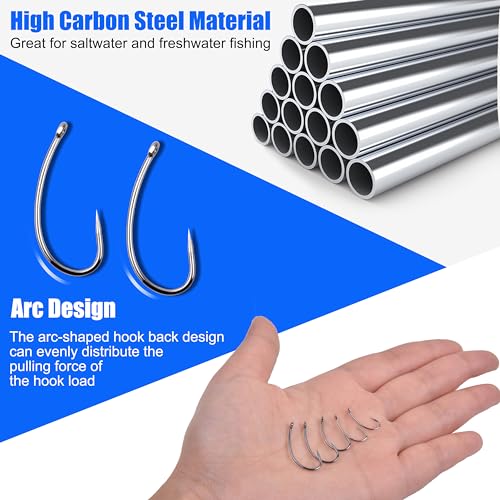 Barbless Fishing Hooks Kit, 250pcs Carp Hooks Small Sizes Barbless Trout Hooks Circle Curved Shank Fly Tying Hooks Circle Hooks for Hair Rig Carp Fishing Tackle Saltwater Freshwater