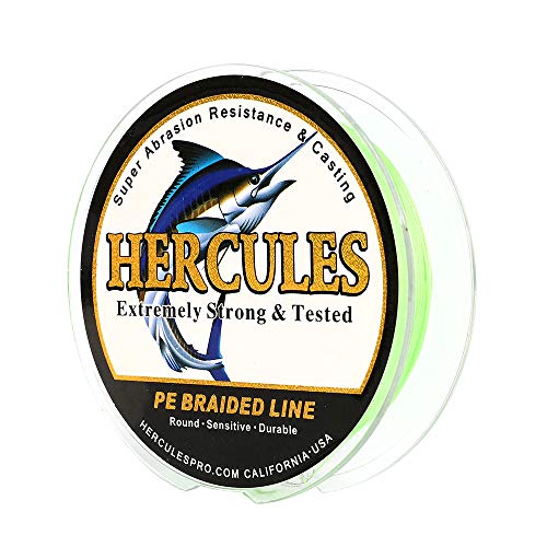 HERCULES Cost-Effective Super Cast 8 Strands Braided Fishing Line 10LB to 300LB Test for Salt-Water,109/328/547/1094 Yards(100M/300M/500M/1000M),Diam.#0.12MM-1.2MM,Hi-Grade Performance,Variety Colors - color: Fluorescent Green, size: 10LB-0.12MM-109YDS(10