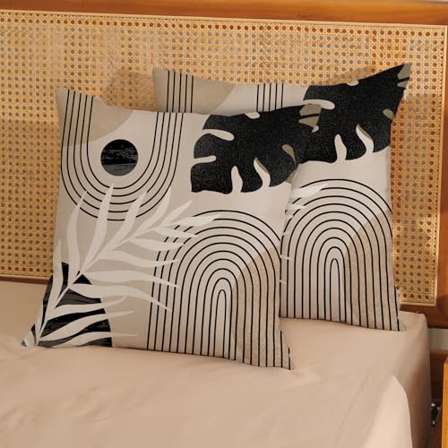 Boho Black Pillow Covers 18x18 Inch Set of 2 Black BeigeTropical Leaf Decor Mid Century Throw Pillows Outdoor Bohemian Modern Decorative Pillowcase Farmhouse Linen Cushion Case for Couch Sofa - color: Black-mid Century 2, size: 18" x 18" (Pack of 2)