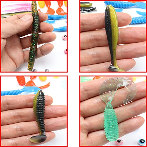 Fishing Lures Soft Bionic Bait 93PCS Set with Paddle Tail Swimbaits Worms Fishing Swivels & Snaps Weights Beads for Bass Fishing