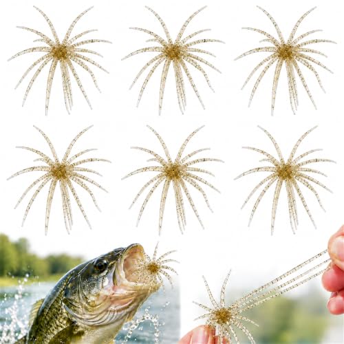 6Pcs Sea Urchin Bait, Realistic Fuzzy Dice Fishing Lure for Bass & Perch, Floating TPR Swimbait with Reflective Stars, 6 Colors Artificial Worm Bait for Saltwater & Freshwater - color: F, size: 2.76"