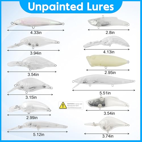 Unpainted Fishing Lures DIY Minnow Kit - 280/363pcs Blank Hard Crankbait Set Pliers Scissors,Treble Hooks,Split Rings,Stickers,3D Eyes for Making Lures DIY Fishing Tackle Kit - color: 280pcs kit