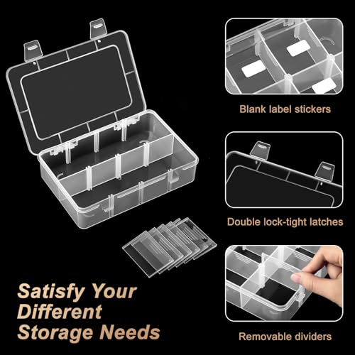 Mauproy 4 Pack 8 Grids Bead Organizer and Storage, Clear Plastic Storage Containers with Removable Dividers and Labels Small Tackle Box Organizer for Jewelry Crafts Electronics Small Parts - style: 8 Grids - 4 Pack