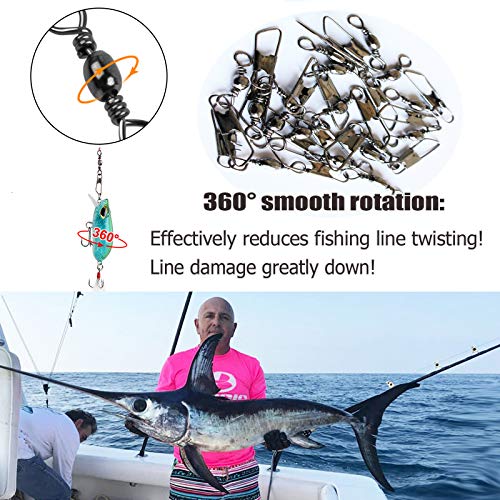 AGOOL Barrel Swivel Snap Kit - 50pcs Barrel Swivels with Safety Snaps High Strength Fishing Quick Connect Snap Swivels with Solid Ring Fishing Tackle Accessories Box Kit Size 4#,6#,8#,10#,12#,14# - color: 50pcs-black
